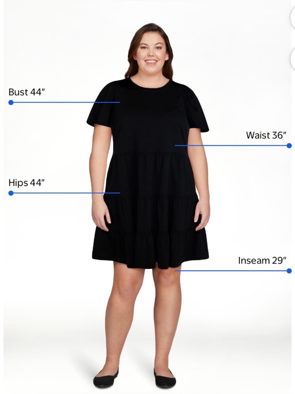 Time and Tru Black Tiered Midi Dress with Flutter Sleeves